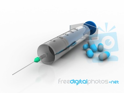3d Illustration Syringe With Pill Stock Image
