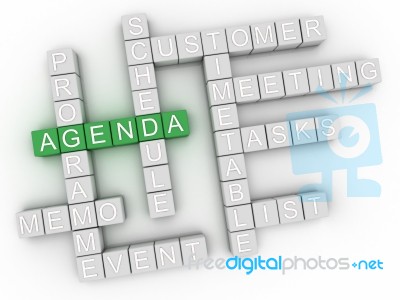 3d Image Agenda Issues Concept Word Cloud Background Stock Image