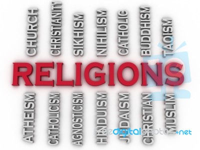 3d Image Major Religions Of The World Issues Concept Word Cloud Stock Image