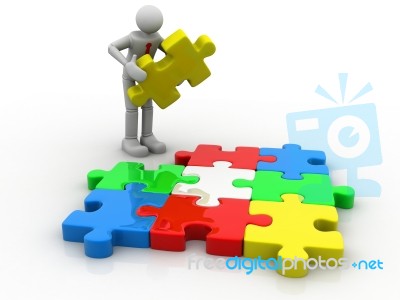 3d man assembling puzzle stock image royalty free image id 100192829
