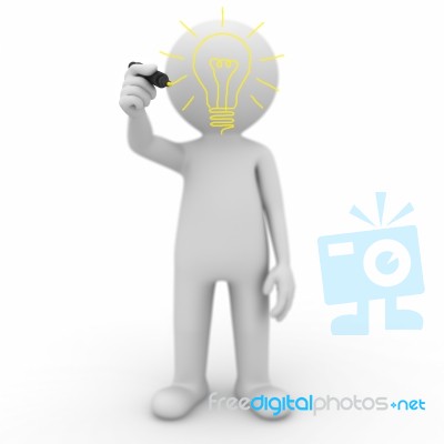 3d Man Drawing Idea Lightbulb Stock Image
