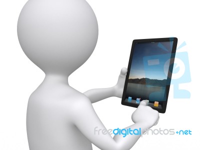 3D Man Holding Touchpad Pc Stock Image