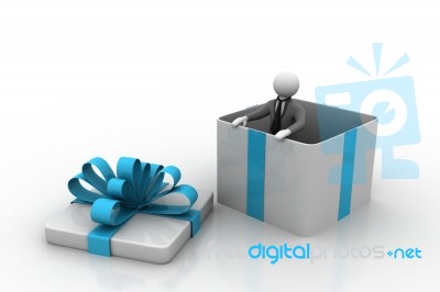 3d Man Standing In A Gift Box Stock Image