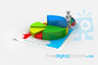 3d Man With Business Charts Stock Image