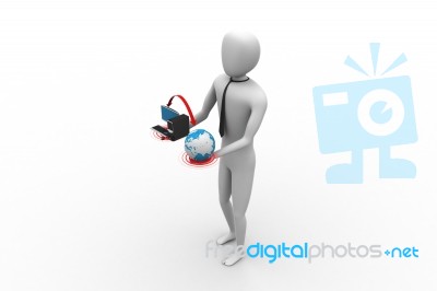 3d Man With Globe And Computer Stock Image