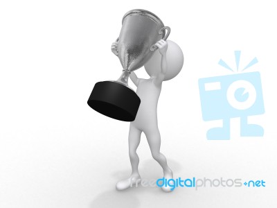 3d Man With Silver Trophy Stock Image