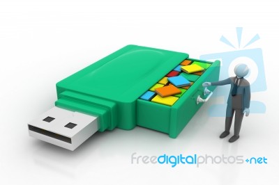 3d Man With Usb Stock Image