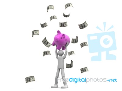 3d People-human Character With Piggy Bank And Dollar Rain Stock Image