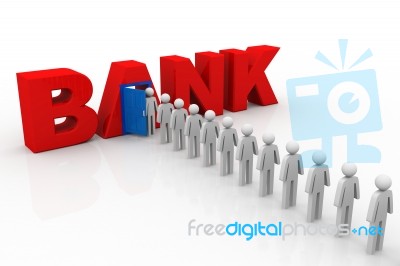 3d People Queuing At The Bank Stock Image