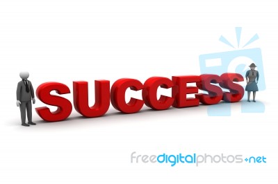 3d Person Is Standing On Success Letters Stock Image