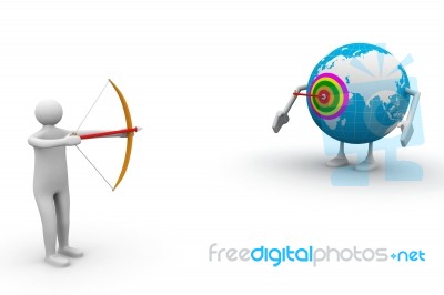 3d Person Shooting An Arrow At A Globe Stock Image