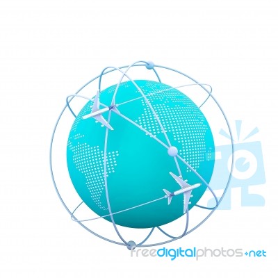 3d Planes Flying Around The Globe Stock Image