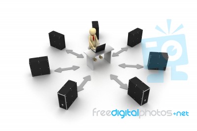 3D Server With Businessman Stock Image