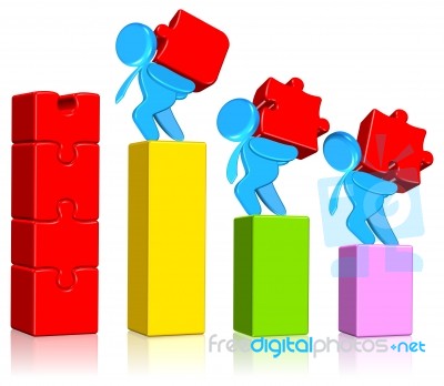 3d Team With Jigsaw Chart Stock Image
