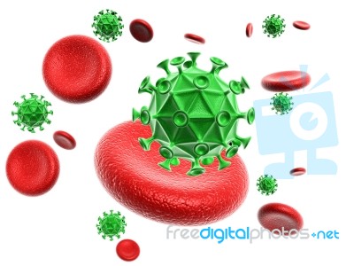3d Virus And Blood Cells Stock Image