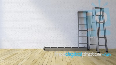3ds Blank Wall And Ladder Stock Photo