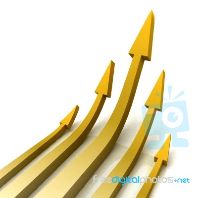 5 Gold Arrows Shows Progress Target Stock Image