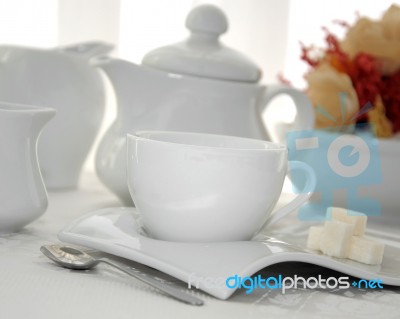 A Cup Of Tea With Sugar Cubes Stock Photo