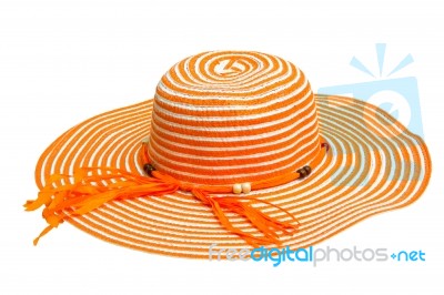 A Large Orange Ladies Hat Stock Photo