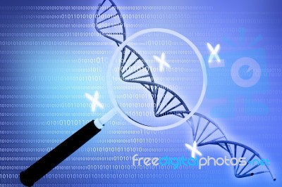 A Magnifying Glass Focussing On A Section Of A Dna Strand Stock Image