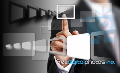 A Man Touch The Screen Stock Photo