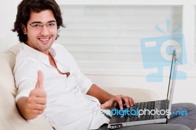 A Man With Laptop Stock Photo