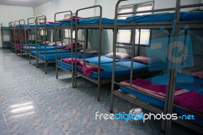 A Row Soldier Bunk Beds Stock Photo