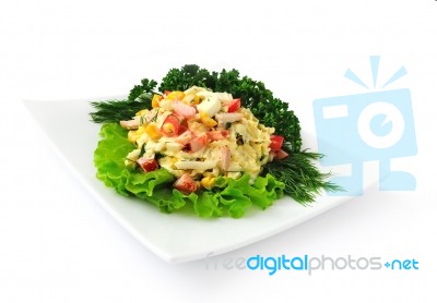 A Salad Of Corn And Chinese Cabbage Stock Photo
