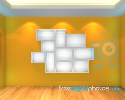 Abstract Shelves With Yellow Empty Room Stock Image