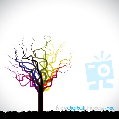 Abstract,colorful Graphic Tree Symbol On Ground With Copy Space Stock Image