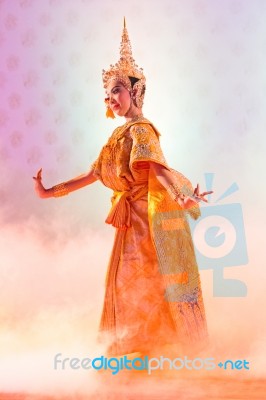 Actress Performs Thai Ancient Dancing Art Stock Photo