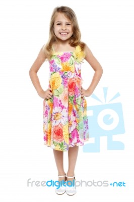 Adorable Girl Child In Floral Frock Stock Photo