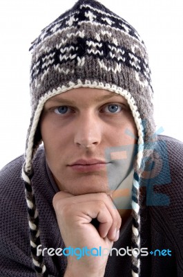 Adult Man Wearing Woollen Cap Stock Photo