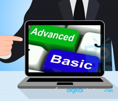 Advanced And Basic Keys Displays Program Levels Plus Pricing Stock Image