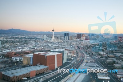 Aerial View Of Las Vegas At Sunset Stock Photo