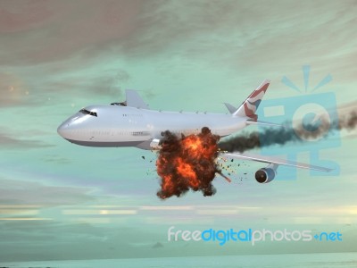 Airplane With An Explotion In The Sky Stock Image