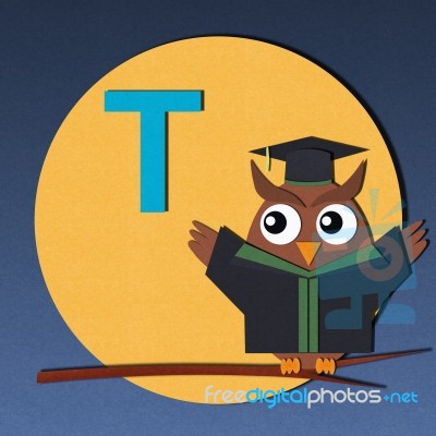 Alphabet T And Graduates Owl Stock Image