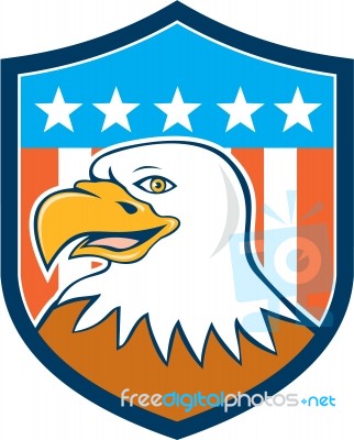 American Bald Eagle Head Smiling Flag Cartoon Stock Image
