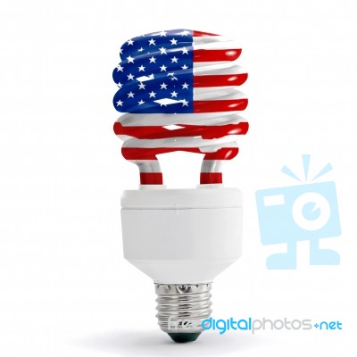 American Flag On Energy Saving Lamp Stock Photo