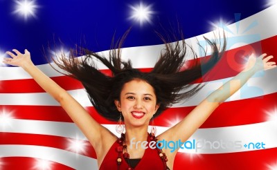 American Girl Celebrating Stock Photo