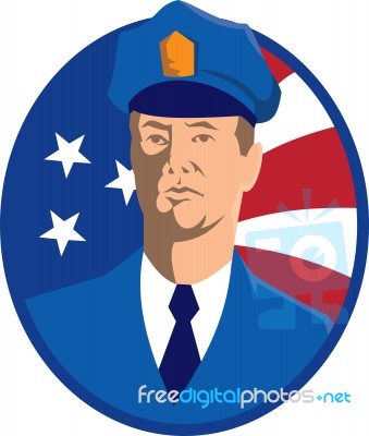 American Police Officer Policeman Flag Retro Stock Image
