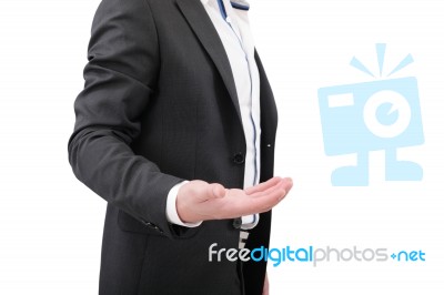 An Empty Hand Of A Businessman In Black Suit Stock Photo