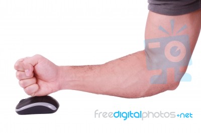 Angry Fist Hitting Mouse Stock Photo