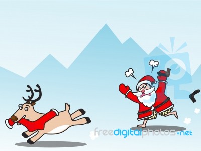 Angry Santa With Playful Reindeer Stock Image