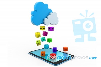 App Rain From Cloud To Tablet Stock Image