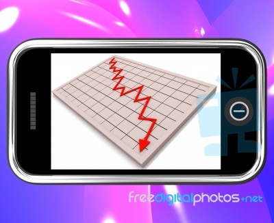 Arrow Falling On Smartphone Shows Financial Crisis Stock Image