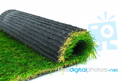 Artificial Turf Green Grass Roll On White Background Stock Photo