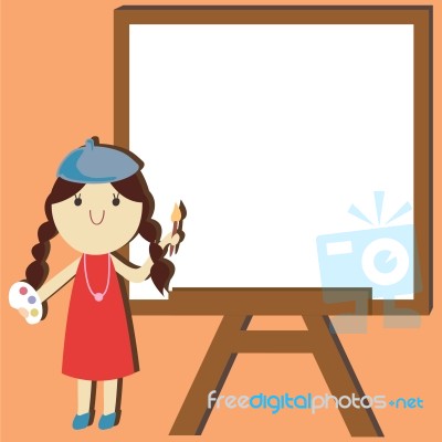 Artist Painter Cartoon With An Empty Space For Your Text Stock Image