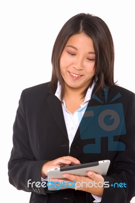 Asian Businesswoman With Tablet Stock Photo