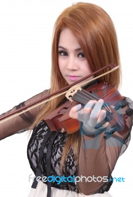 Asian Woman And Violin Stock Photo